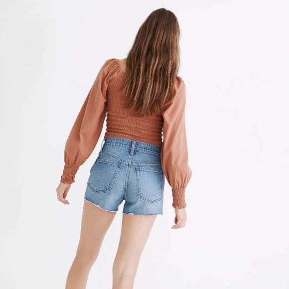 Madewell Lucie Bubble-Sleeve Smocked Top in Warm Umber Rust - Picture 7 of 7